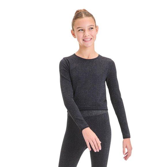 NWT All In Motion Girls Seamless Long Sleeve T-Shirt 91465457 Black M - Picture 1 of 7